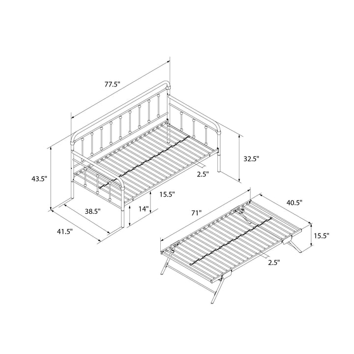 Locky Metal Daybed with Pop Up Trundle Bed - Black - Twin