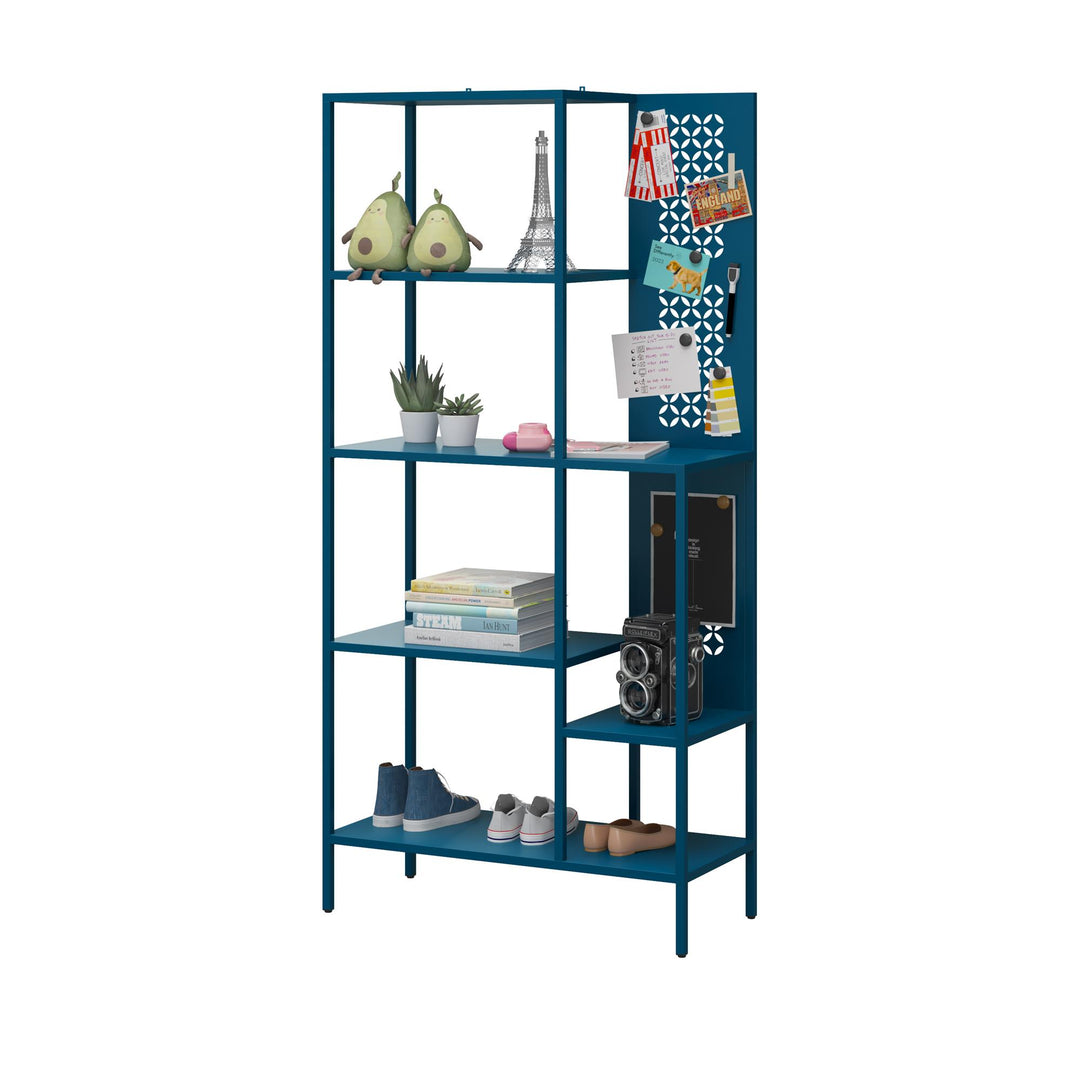 School Specialty Folding Metal Library Book Stand 4-Tier Shelves Blu