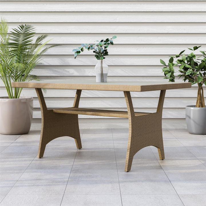 57 Inch Slat Top Outdoor Patio Dining Table - Natural