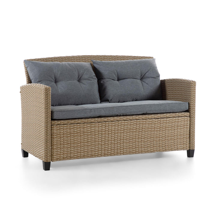 Delta Wicker 2-Seater Patio Outdoor Tufted Loveseat - Natural