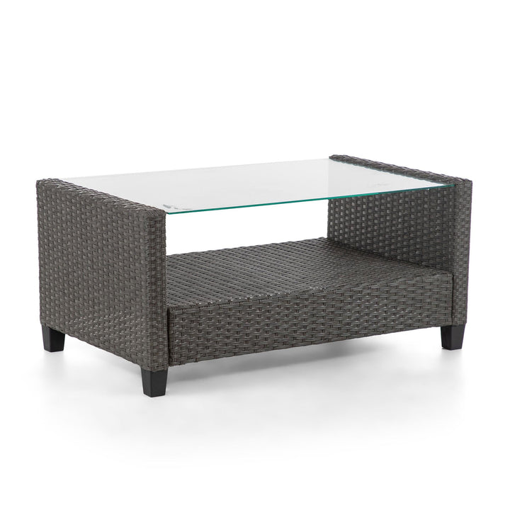 wicker table with glass top - Gray
