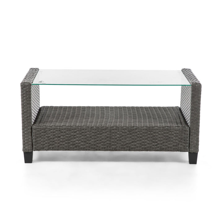 wicker glass table - Gray