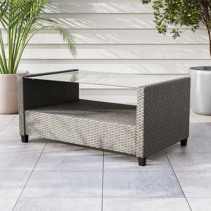 wicker coffee table with glass top - Gray