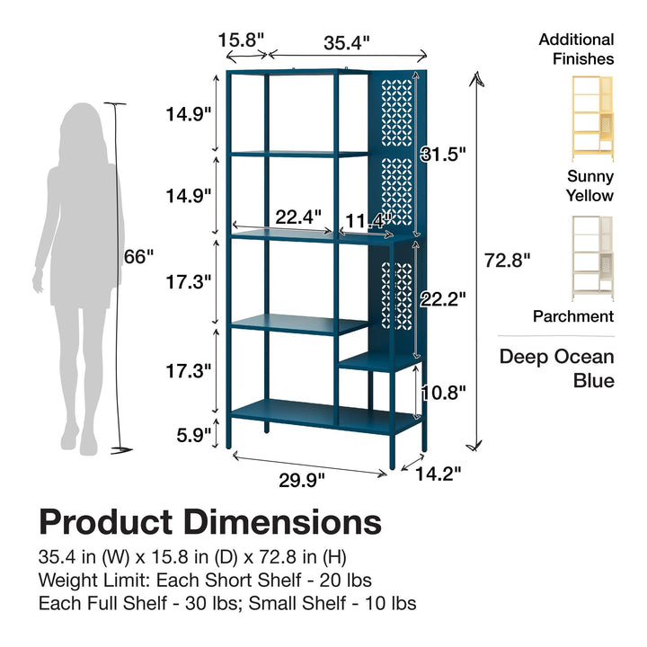 Annie Metal Bookcase with 4 Tier Shelves - Moroccan Blue