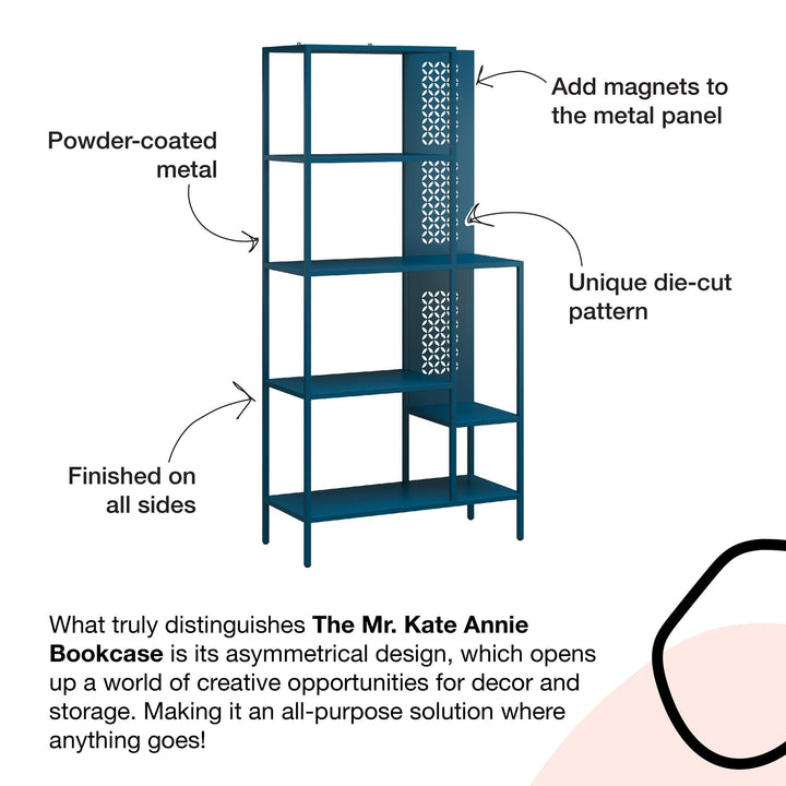 Annie Metal Bookcase with 4 Tier Shelves - Moroccan Blue