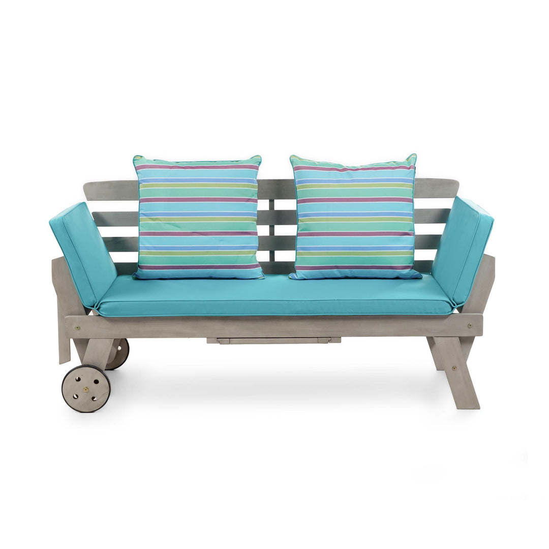 Acacia Wood Daybed on Wheels - Teal