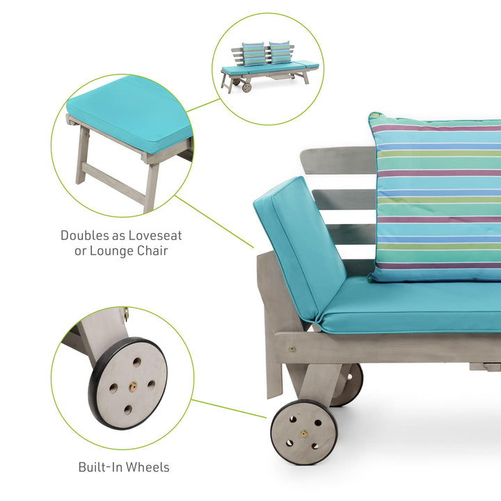Convertible Couch Sofa Bed on wheels - Teal