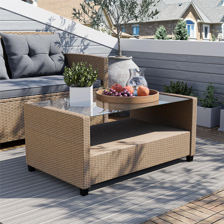 wicker glass table - Natural