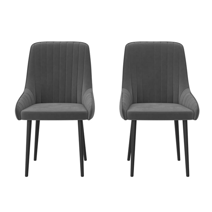 Dixie Velvet Dining Room Chair with Channel Tufted Back, Set of 2  -  Gray 