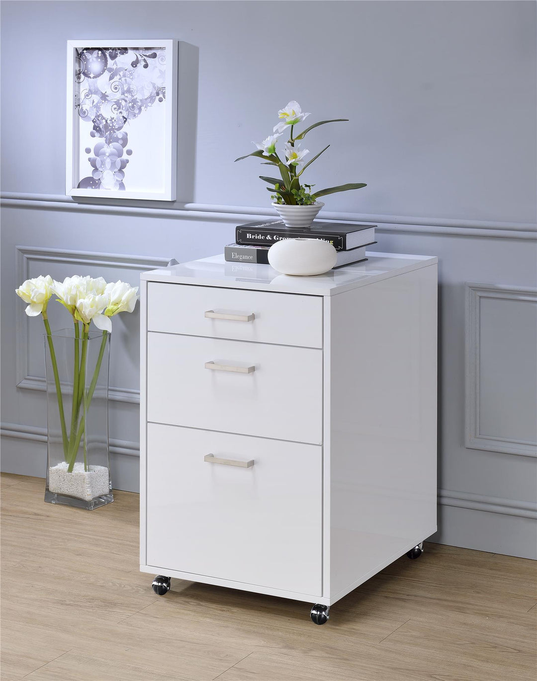 File Cabinet with 3 Drawers for office - White