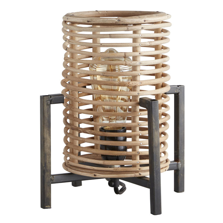 Natural Cane with Wood Pedestal Table Lamp - Natural