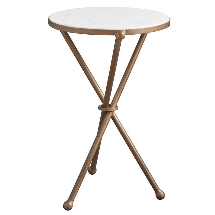 side Table with Rose Gold Base and White Stone Top - Rose Gold