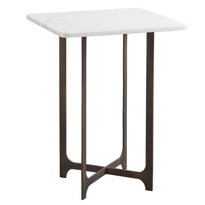 side table with White Stone Top - Chestnut Brown