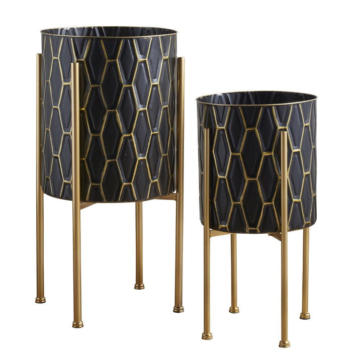Gold patterned standing planters - Black