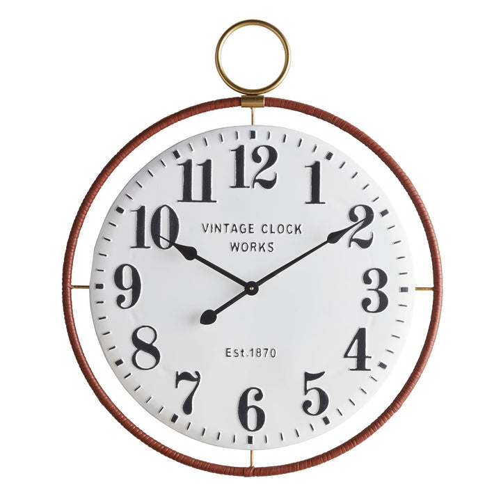 Stylish clock featuring a faux leather edge - White/Black