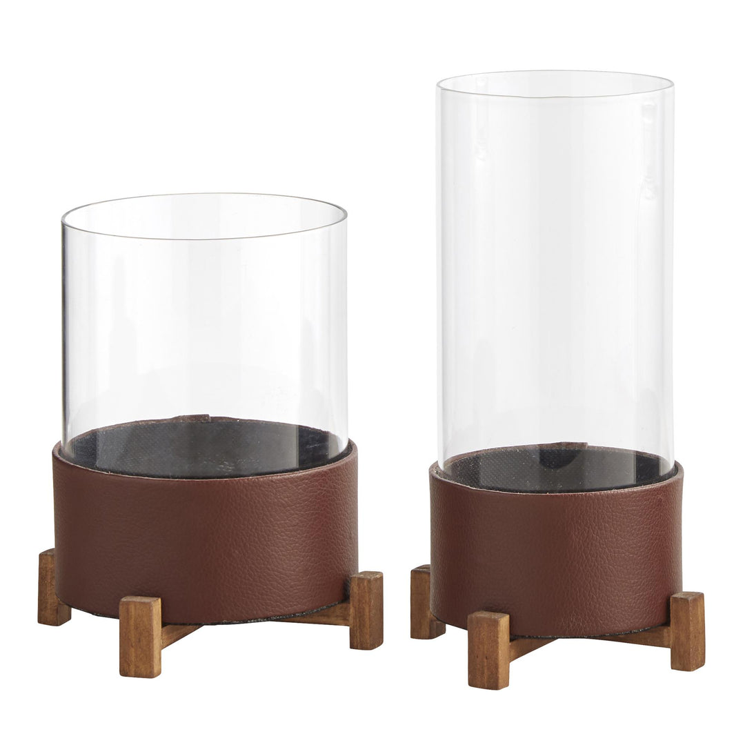 Wood base glass vases - Espresso