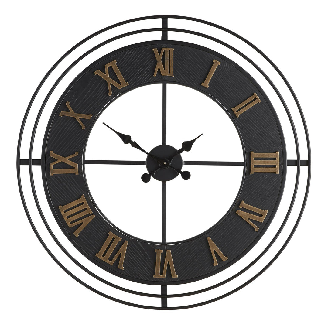 metal clock with Roman numerals - Black