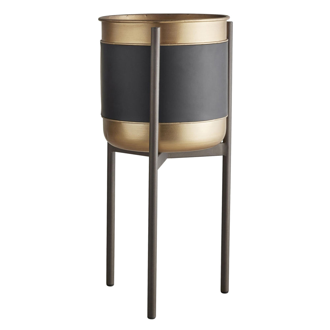 Faux leather accent plant stand - Black / Beige