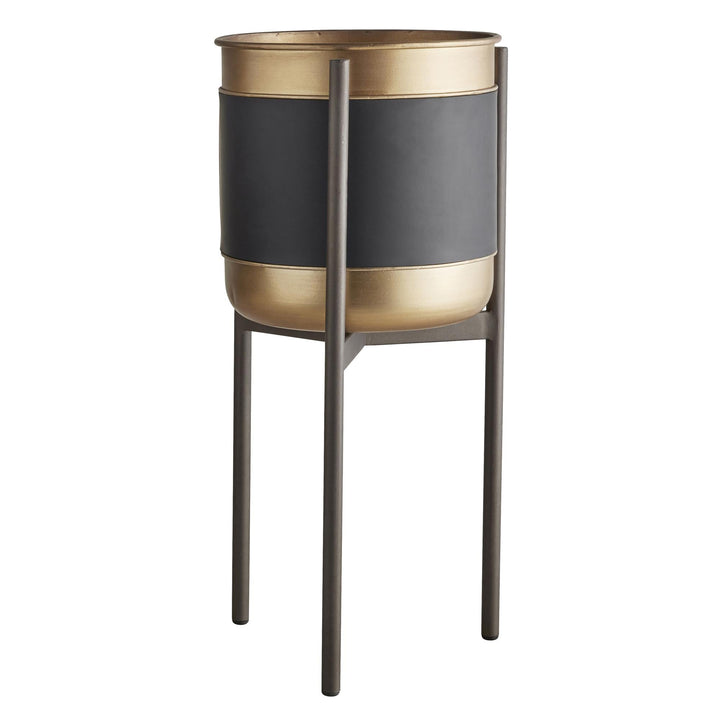 Faux leather accent plant stand - Black / Beige