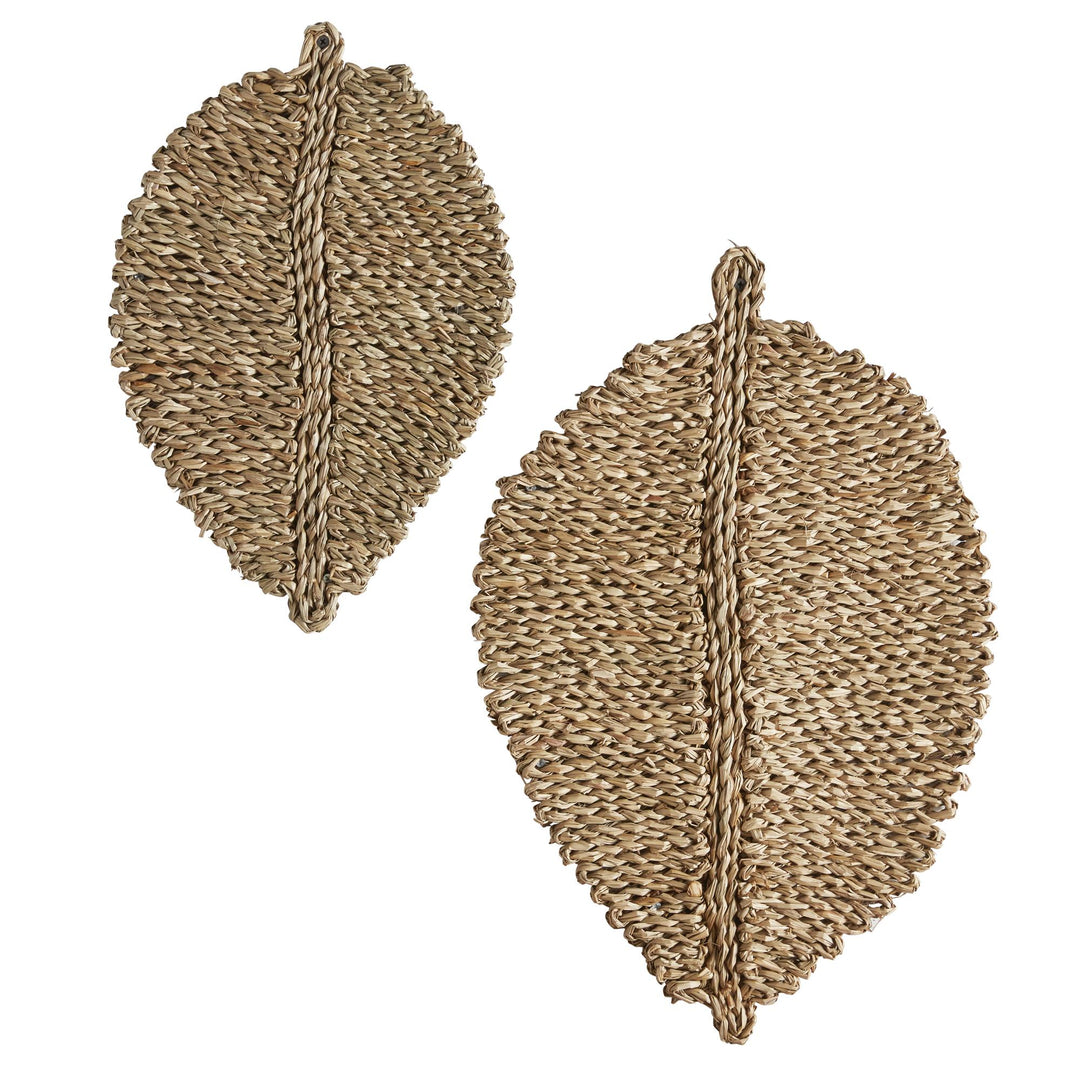 Set of 2 seagrass leaf wall hangings - Wheat