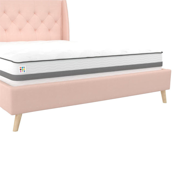 Her Majesty Wingback Bed with a Button Tufted Headboard and Tapered Wood Legs - Pink - Queen