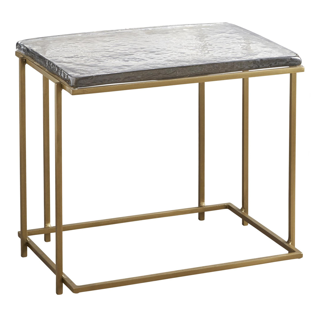 Rectangular Side Table with Glass Top - Gold