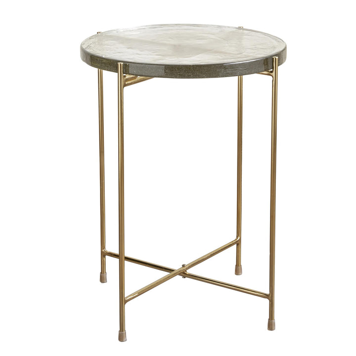 Round Glass side Table with Metal Frame - Gold