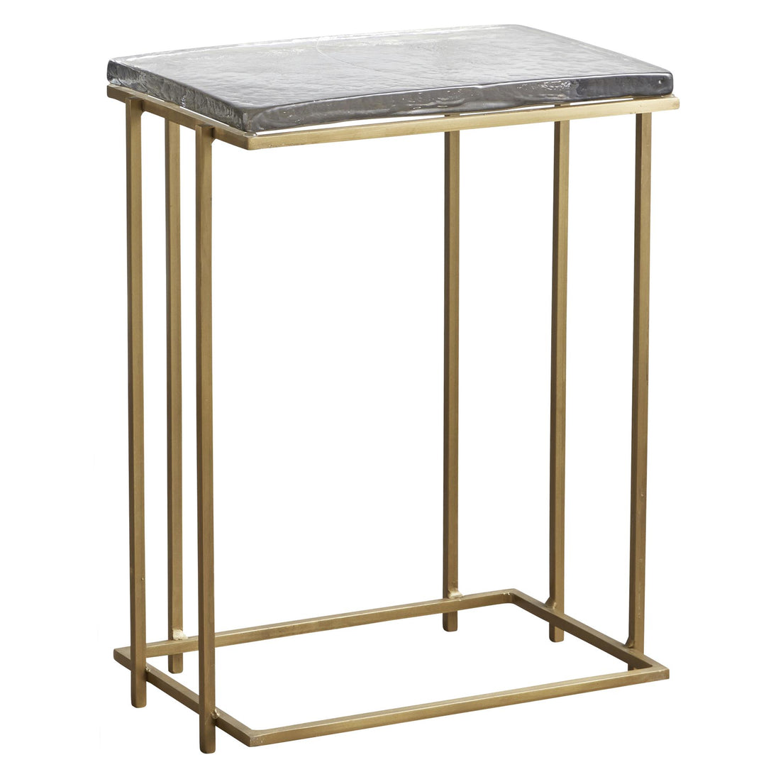  Tall Square Side Table with Glass Top - Gold