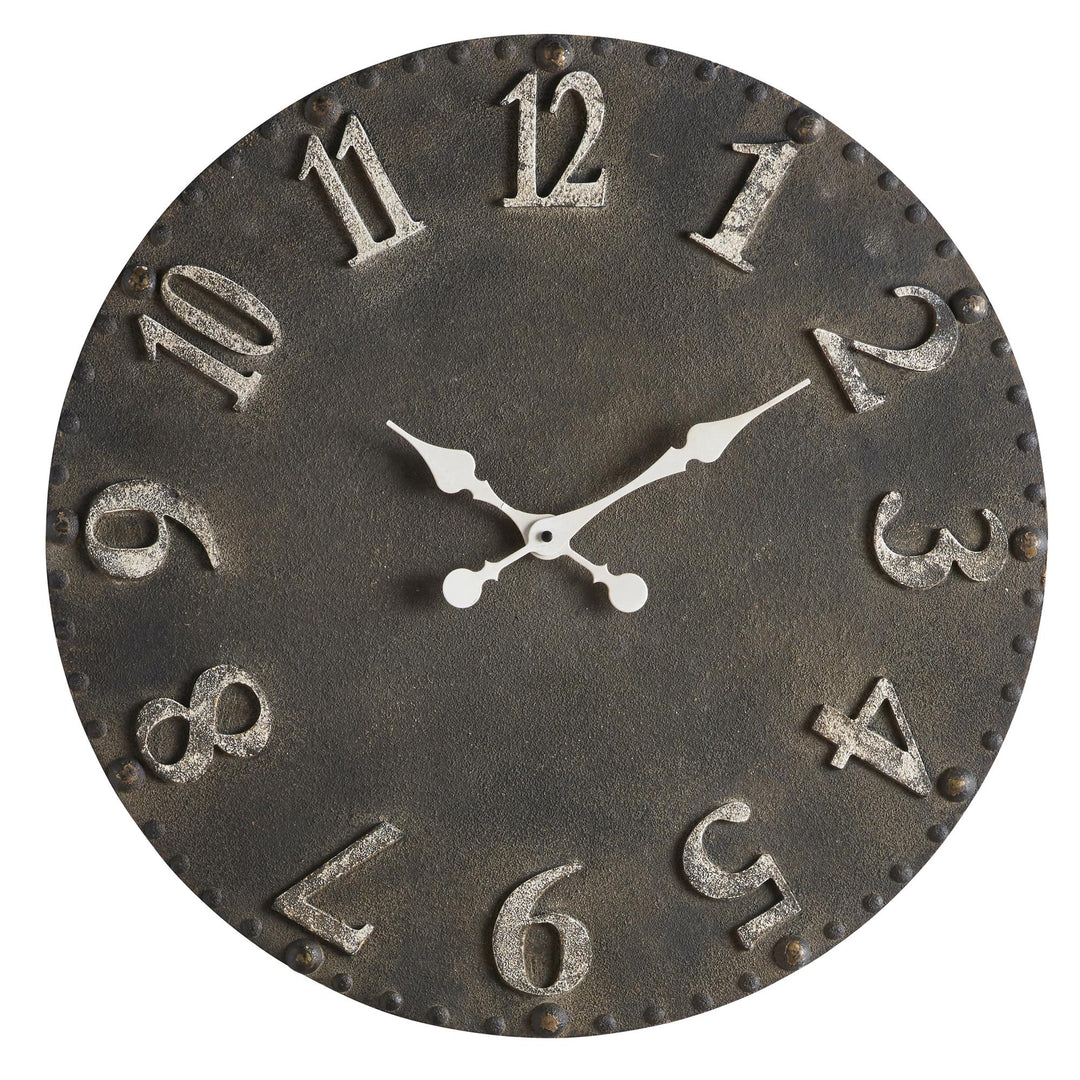 Rustic Style Black and White Metal Wall Clock - Black