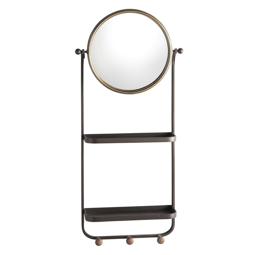 Metal Hanging Mirror and 2 Shelves  - Antique Walnut