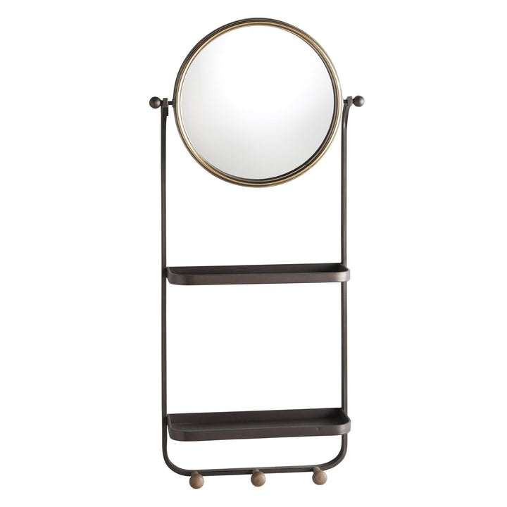 Metal Hanging Mirror and 2 Shelves  - Antique Walnut