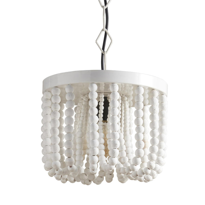 Iron, Rope and Mango Wood Beaded Hanging Lamp - White