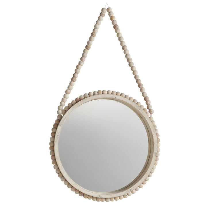Mango Wood Hanging Mirror with Beaded Accent - Whitewash Oak