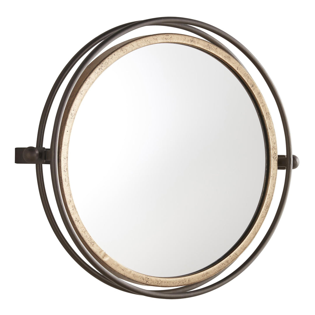 gold round mirror with metal frame - Bronze