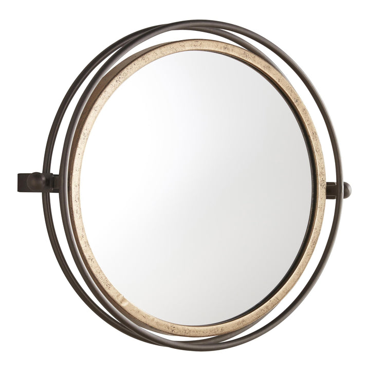 gold round mirror with metal frame - Bronze