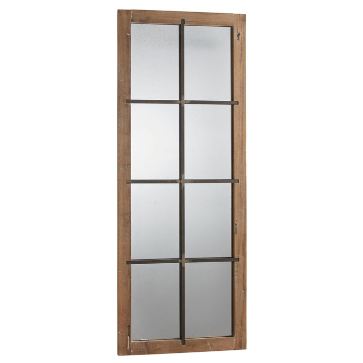 Wooden Solid Core Mirror with Iron Accent - Beige