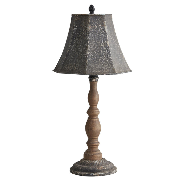 Iron Metal Lamp with Firwood Base - Antique Gun Metal