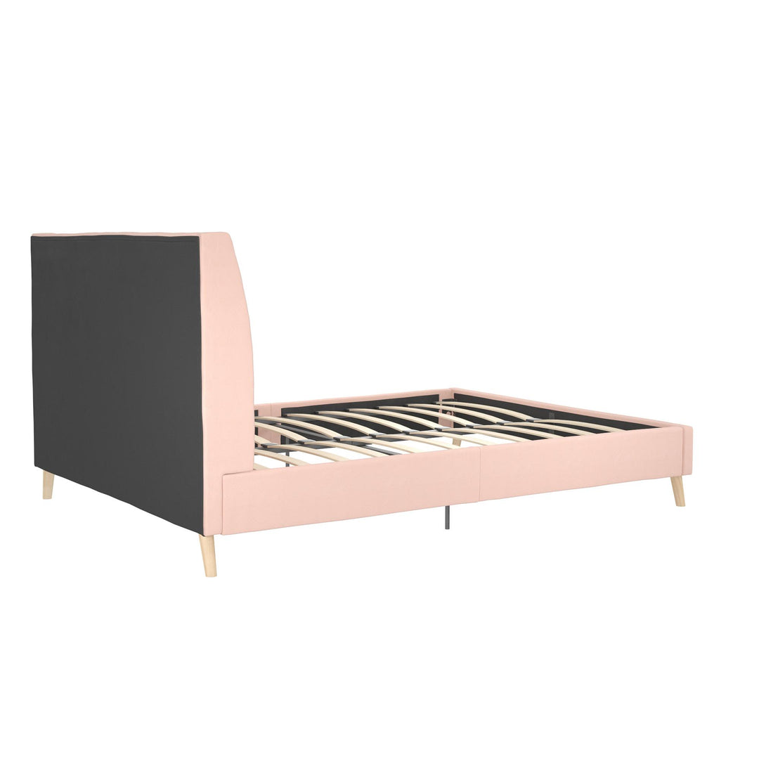 Her Majesty Wingback Bed with a Button Tufted Headboard and Tapered Wood Legs - Pink - Full