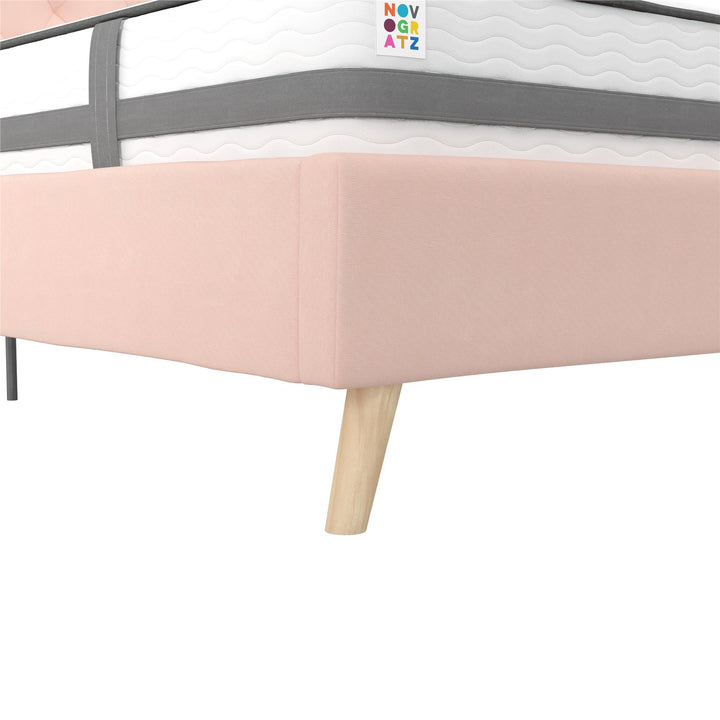 Her Majesty Wingback Bed with a Button Tufted Headboard and Tapered Wood Legs - Pink - Full