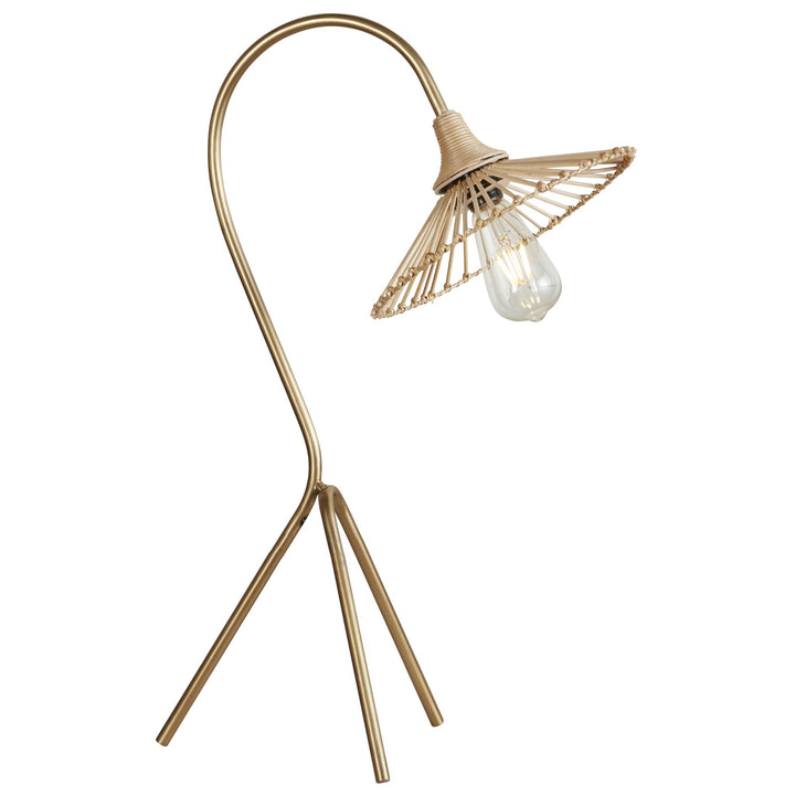 Rattan Table Lamp with Brass Base - Beige