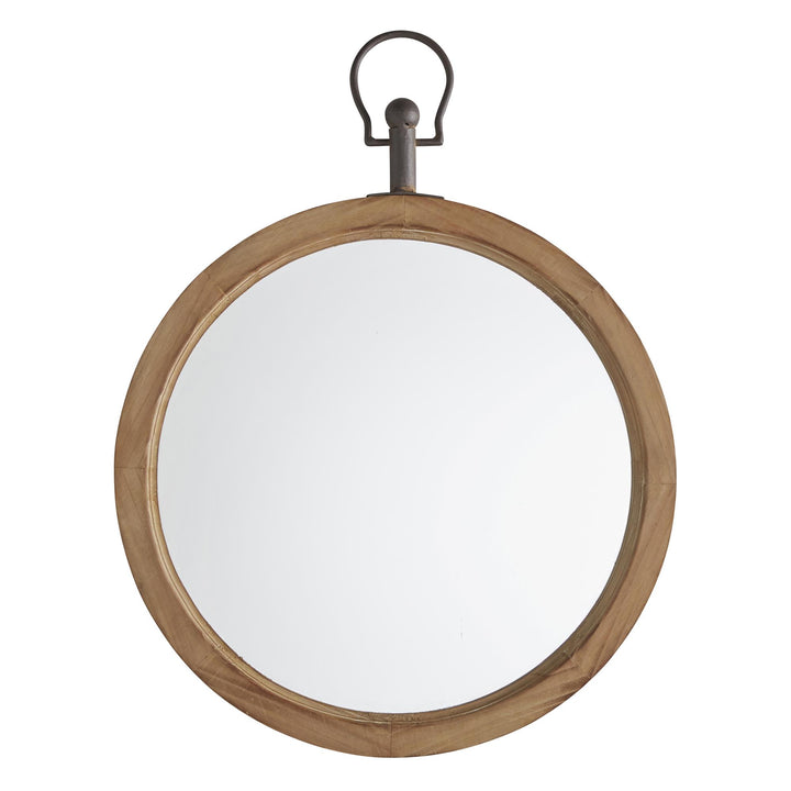 Wooden frame Round Mirror with metal hanging - Beige