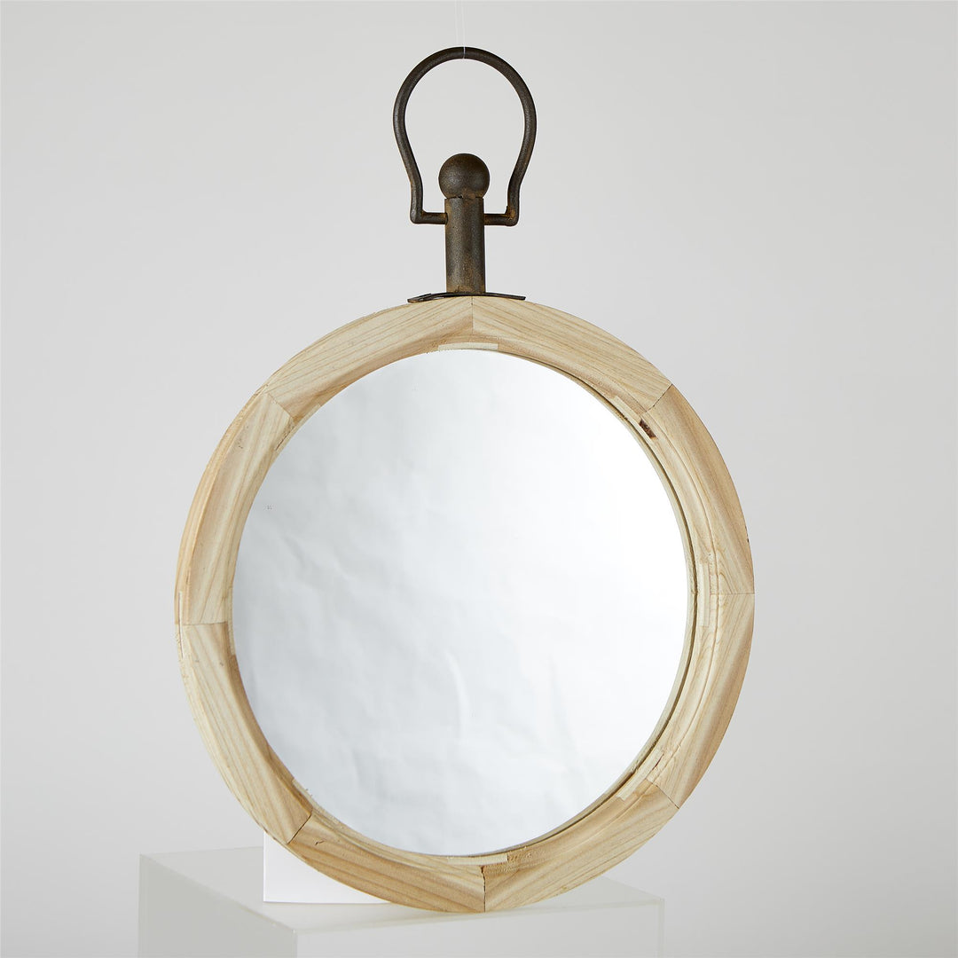 Wooden Hanging Mirror with Decorative Metal Hardware - Beige