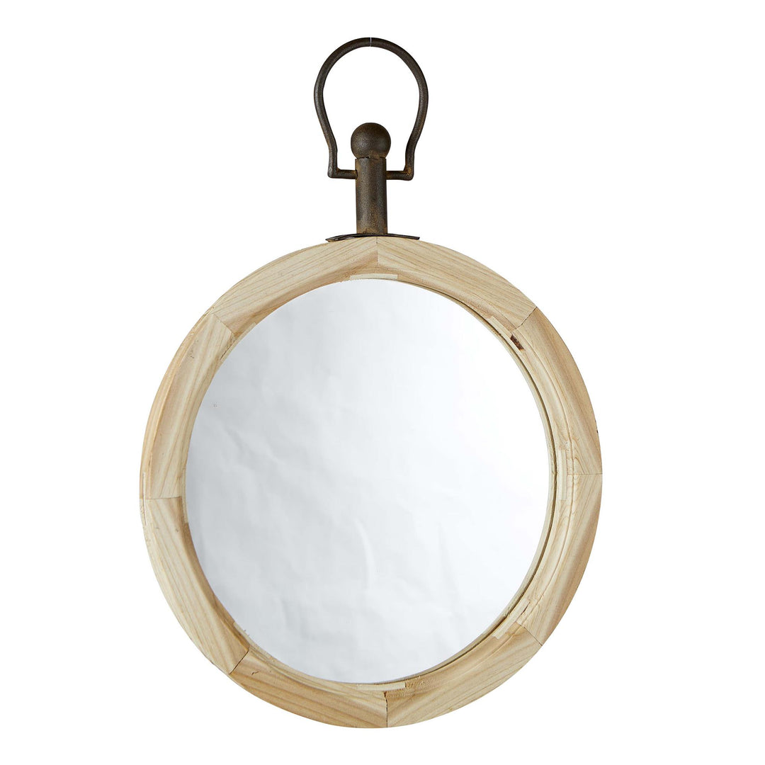 Wooden Hanging Mirror with Decorative Metal Hardware - Beige