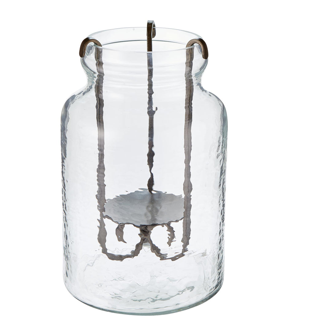 Hurrican Jar Med with Metal Candleholder Insert  - White