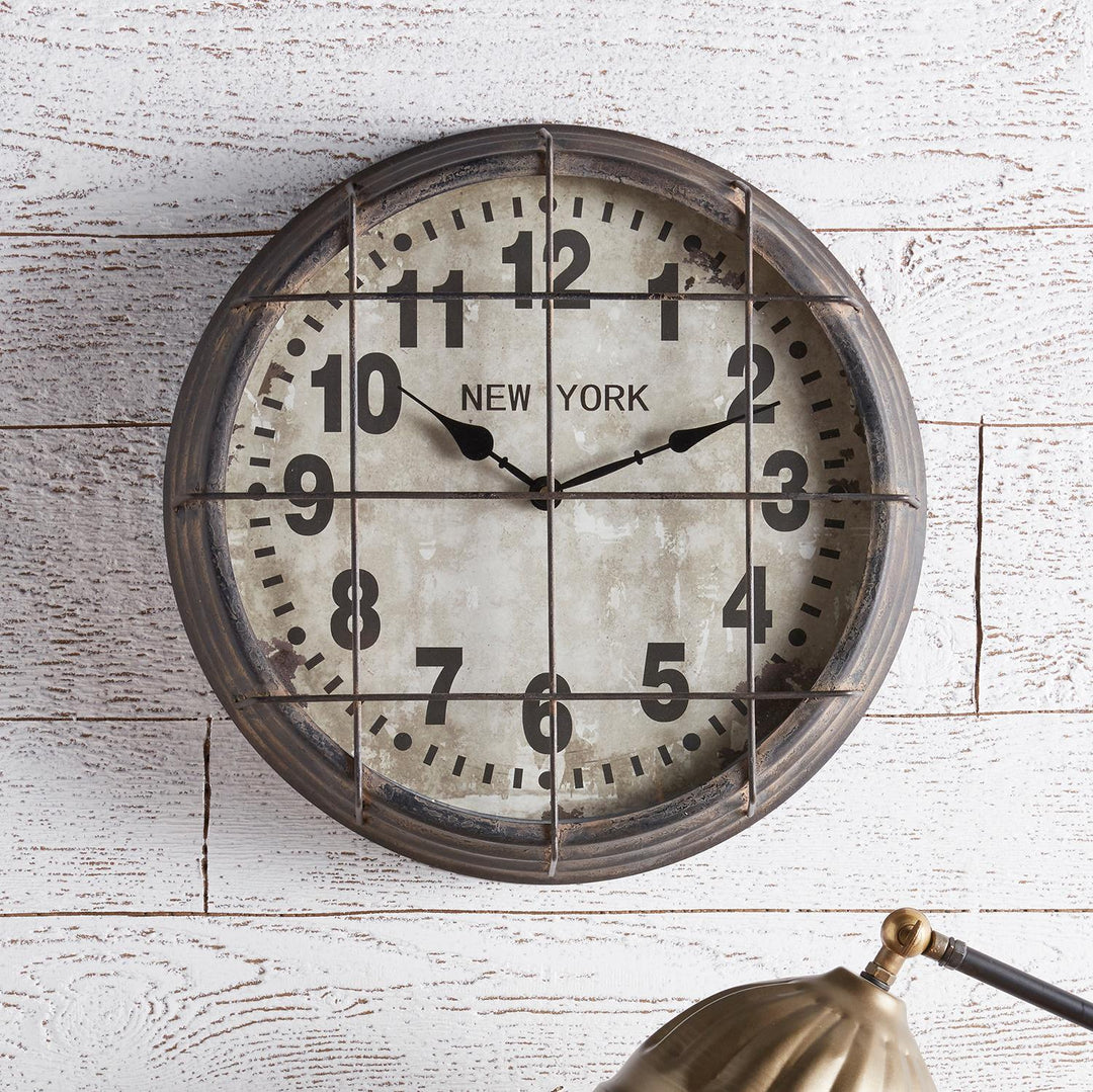Iron and Glass Antique Subway Wall Clock - Black / Silver