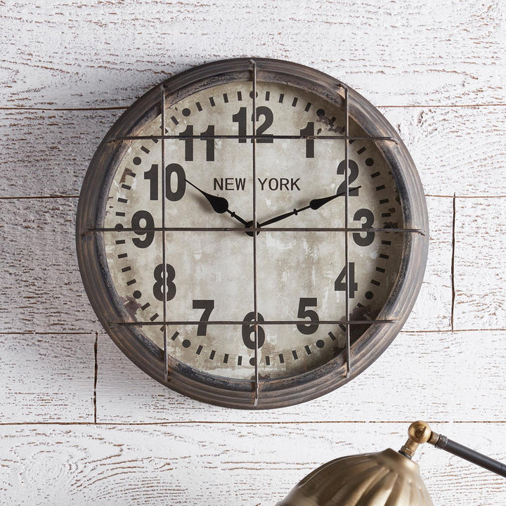 Iron and Glass Antique Subway Wall Clock - Black / Silver