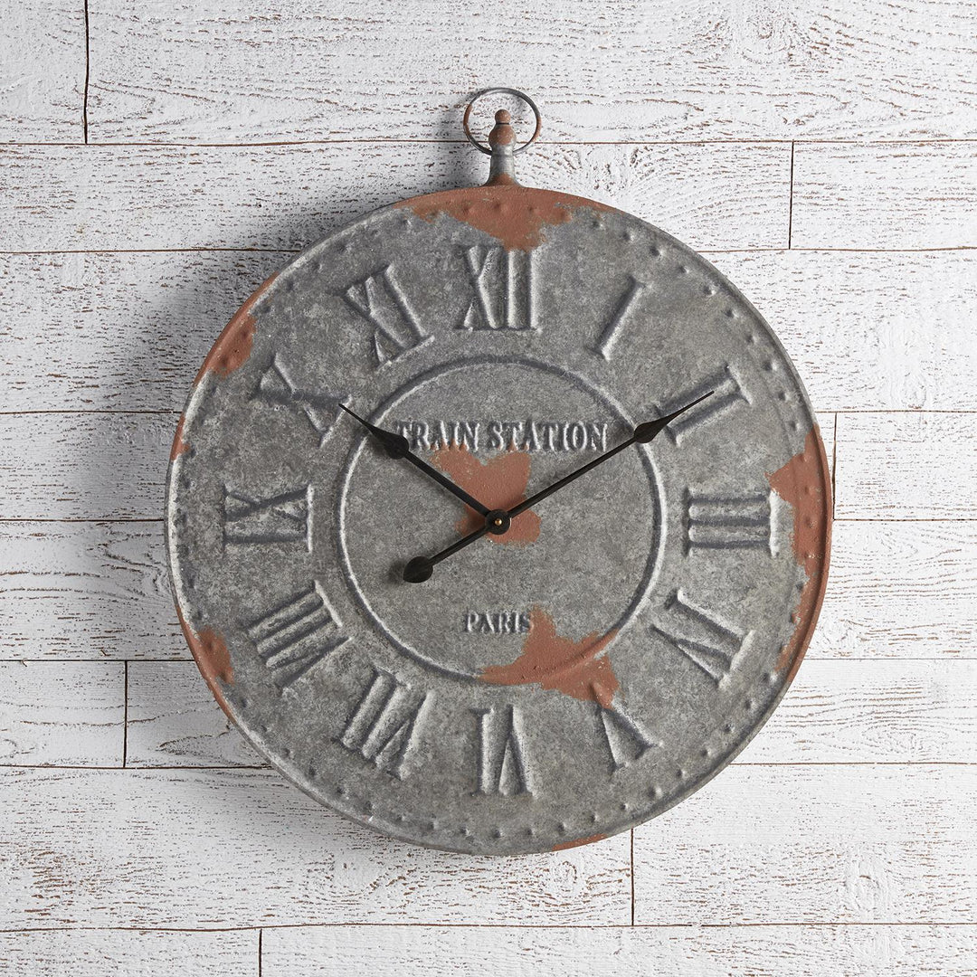 Iron Vintage Wall Clock with Roman Numerals  - Rustic Steel