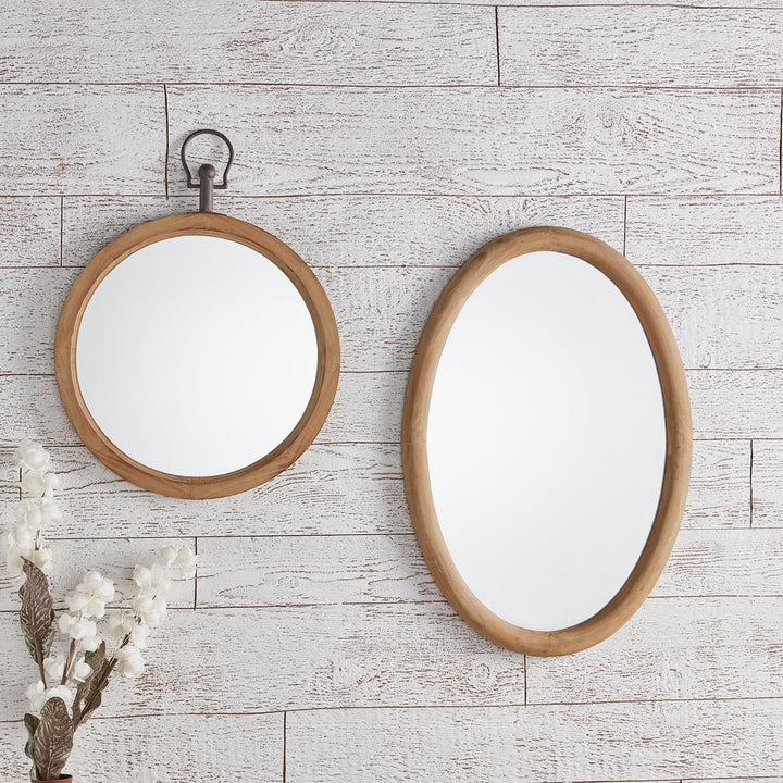 Sleek Wooden Oval Frame Mirror - Beige