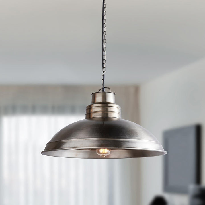 Iron Silver Brushed Metal Pendant Light - Silver Grey