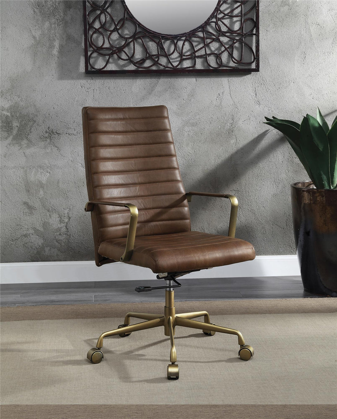 High backrest Office Chair with Adjustable Seat Height - Brown